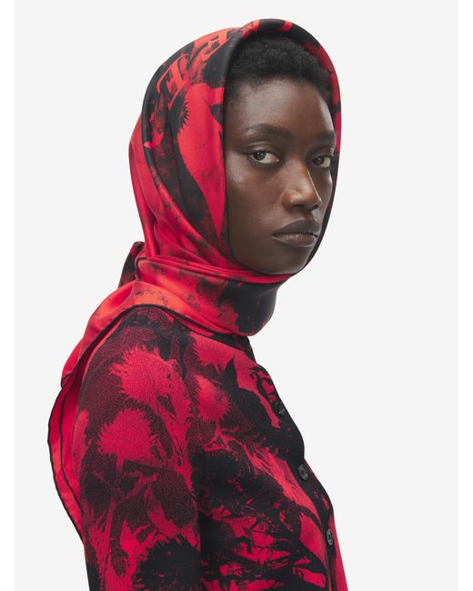 McQueen Red Floral Scarf