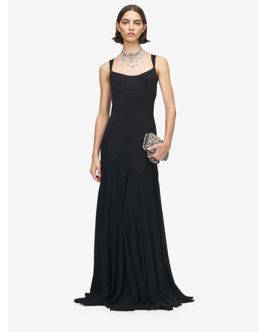 McQueen Black Satin Maxi Dress