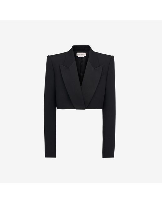 Alexander McQueen Black Cropped Tuxedo Jacket