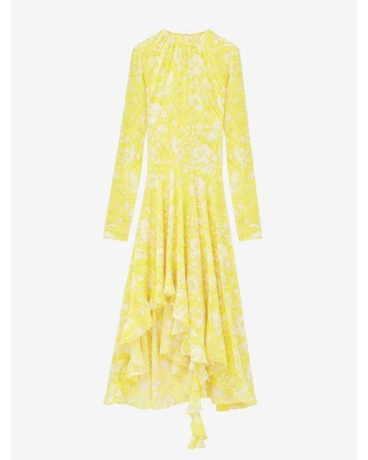 Alexander McQueen Metallic Warped Floral Asymmetric Dress