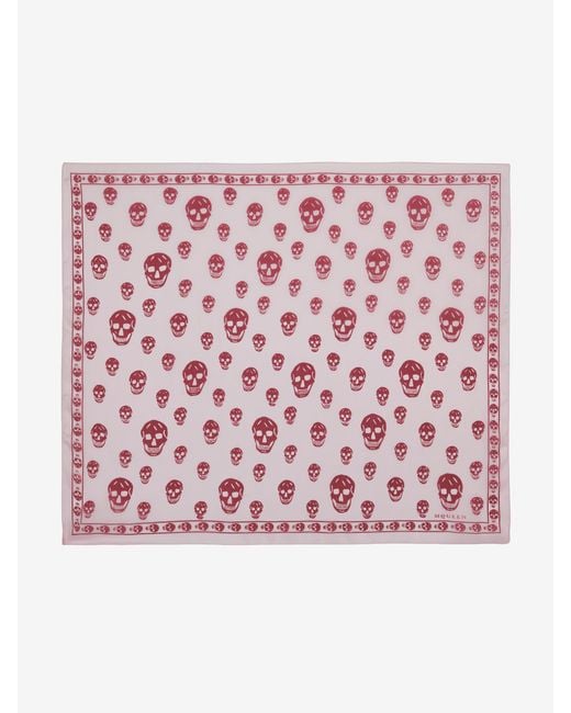 McQueen Pink Silk Skull Print Scarf