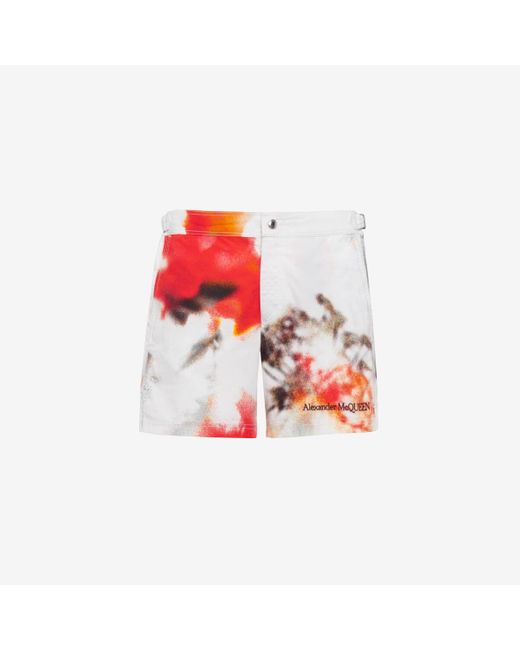 Alexander McQueen White Obscured Flower Swim Shorts for men
