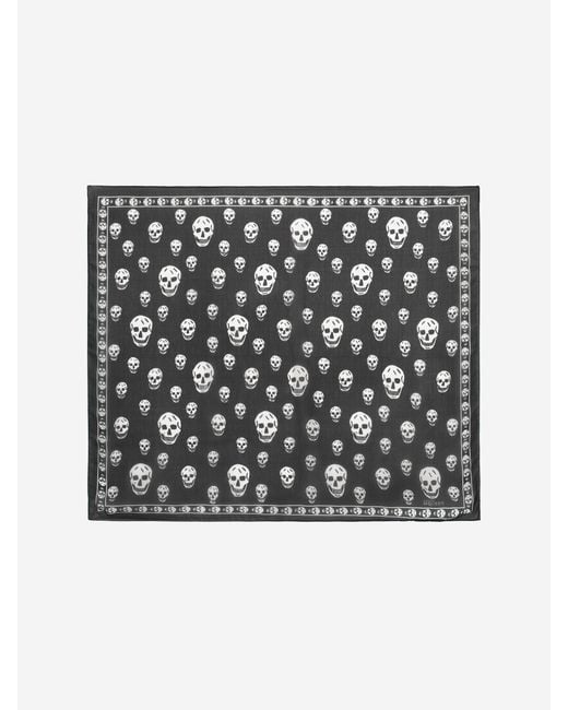 McQueen Black Classic Silk Skull Scarf