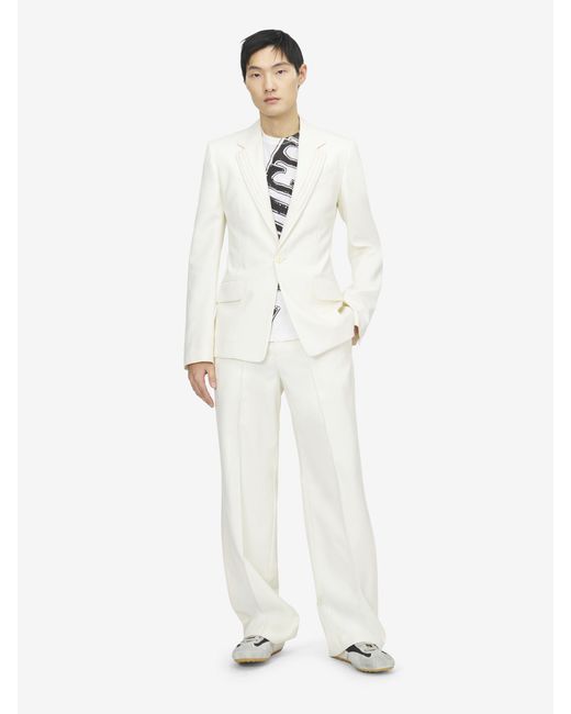 McQueen White Pleated Lapel Single-Breasted Jacket for men