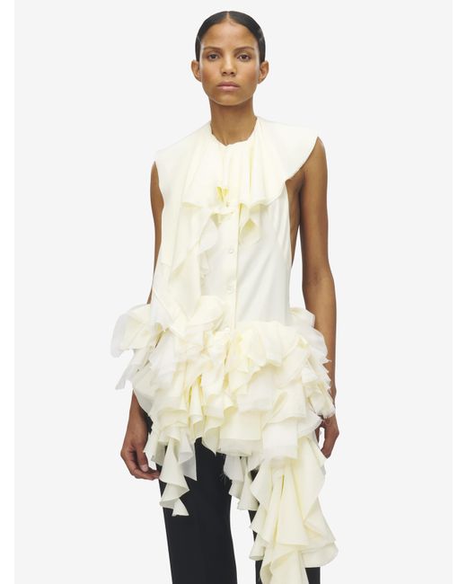 McQueen Natural Oyster Ruffle Top
