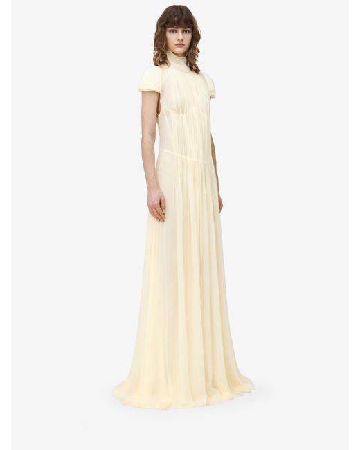 Alexander McQueen Natural Chiffon Plissee-Kleid