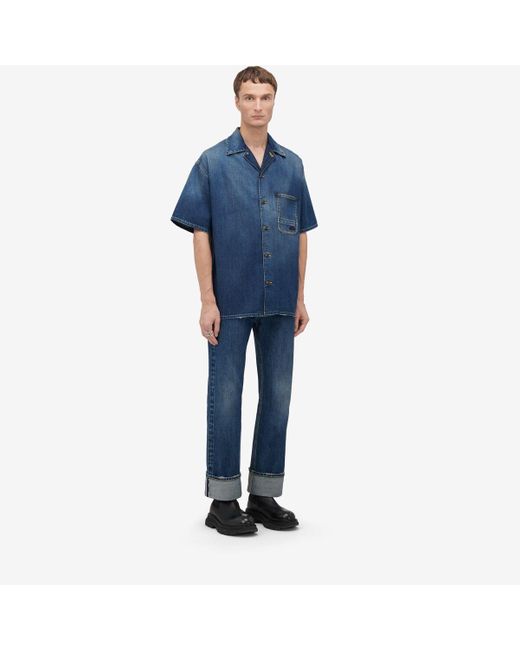 Alexander McQueen Hawaii-hemd aus denim in Blue für Herren