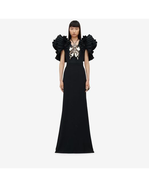 Alexander McQueen Black Abendkleid mit voluminösen schultern