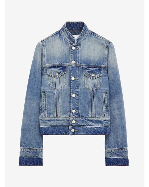 McQueen Blue Stand Collar Denim Jacket for men