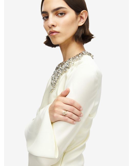 McQueen White Skull & Crystal Ring