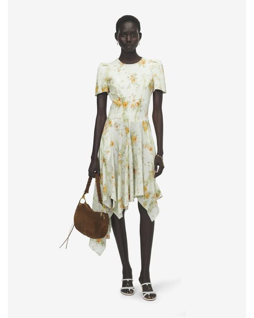 McQueen White Silk Floral Print Dress