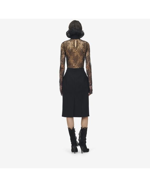 Alexander McQueen Black Wool Gabardine Pencil Skirt
