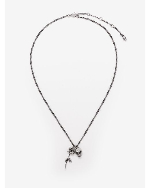 Alexander McQueen Natural Halskette Mit Skull & Dipped Rose