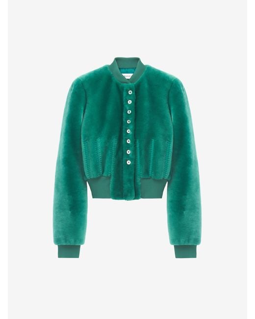 McQueen Green Shearling Bomber Jacket