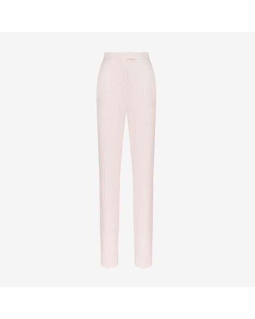 Alexander McQueen White Pink High-waisted Cigarette Trousers