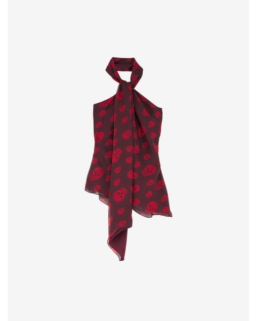 McQueen Red Skull Halterneck Silk Top