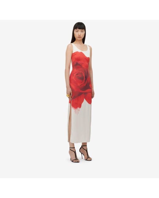 Alexander McQueen Red White Bleeding Rose Pencil Dress