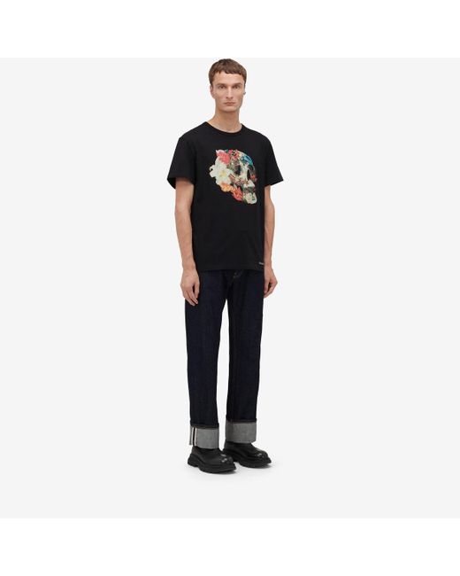 Alexander McQueen Black Floral Skull T-shirt for men