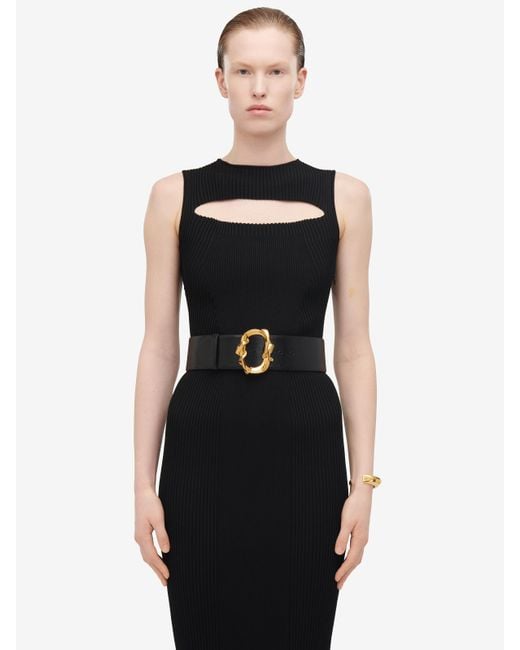 Alexander McQueen Black Slashed Knit Midi Dress