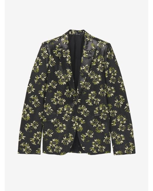 McQueen Green Sunflower Jacquard Single-Breasted Jacket for men