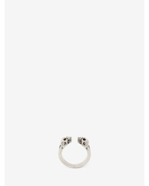 McQueen Natural Twin Skull Ring for men