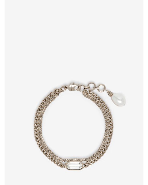 McQueen Metallic Skull & Crystal Bracelet