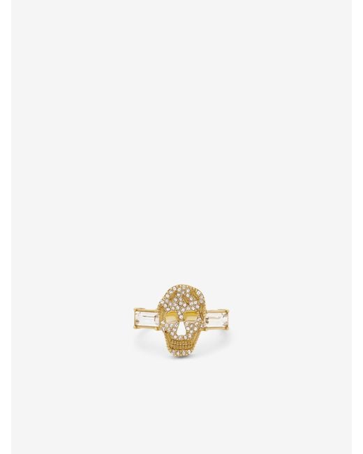 McQueen White Pavé Skull Ring