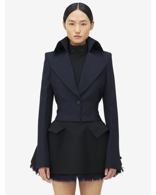 Giacca Monopetto Con Revers Oversize di Alexander McQueen in Blue
