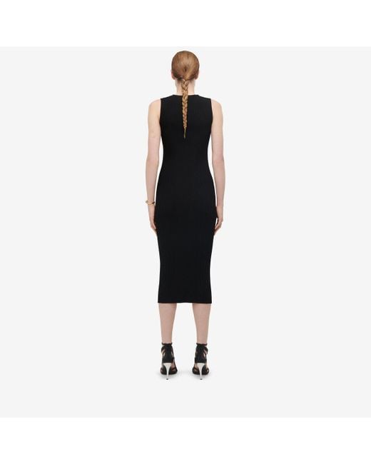 Alexander McQueen Black Slashed Knit Midi Dress