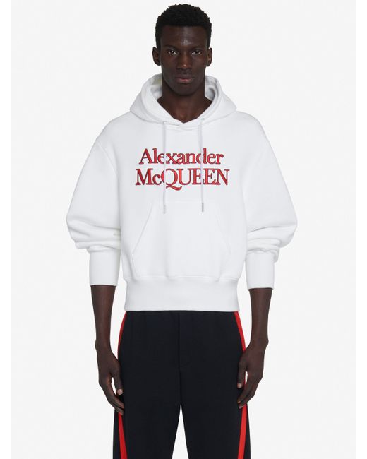 メンズ Alexander McQueen エンブロイダードロゴ フード スウェットシャツ White
