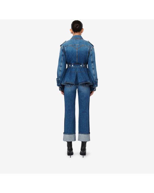 Alexander McQueen Blue Peplum-hem Denim Jacket