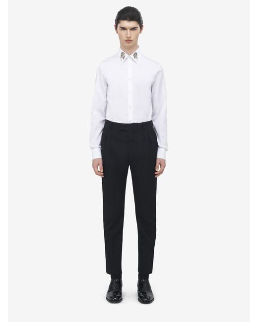McQueen White Pleat Detail Tuxedo Trousers for men