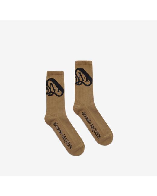 Alexander McQueen Brown Logo-intarsia Ribbed Socks for men