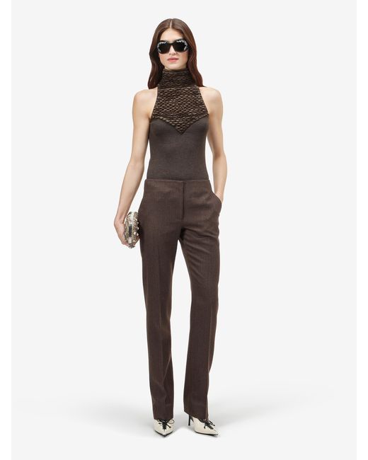 McQueen Brown Knit Feathers Top