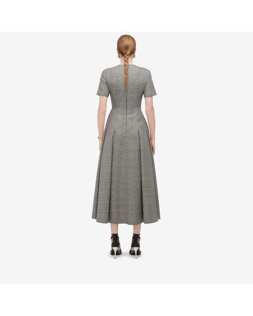 Alexander McQueen Gray Wool Check Midi Dress