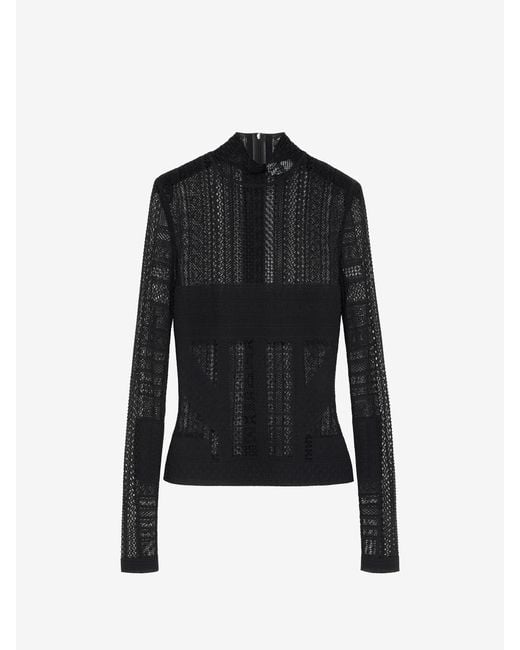 McQueen Black Viscose Knit Lace Top