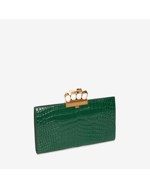 Alexander McQueen Green Jewelled flat pouch