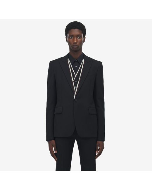 Alexander McQueen Black Raw Edge Canvas Single-breasted Jacket for men