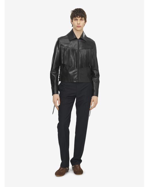 McQueen Blue Fringe Leather Jacket for men