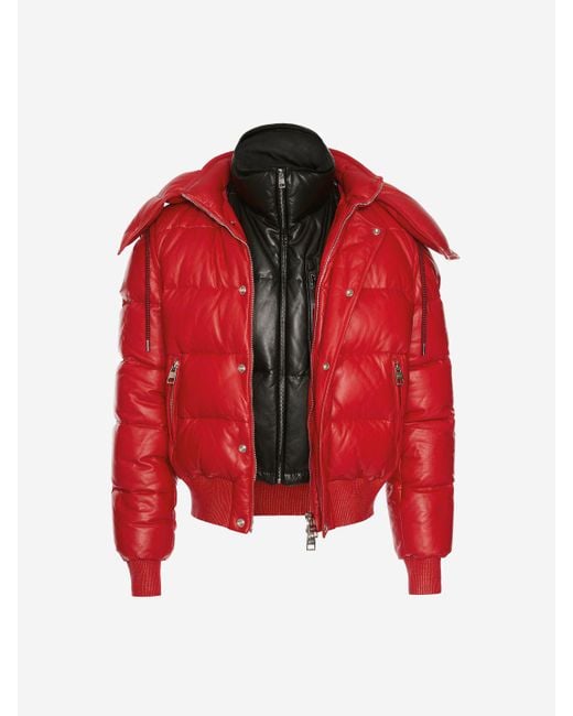 Alexander McQueen Red Down-filled Lambskin Leather Puffer Jacket for men