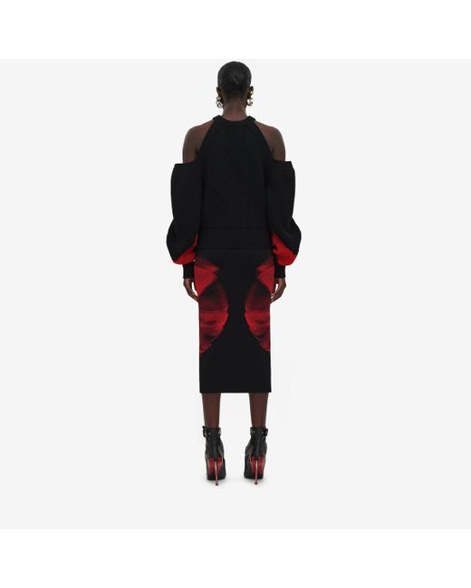 Alexander McQueen Red Black Ethereal Orchid Pencil Skirt