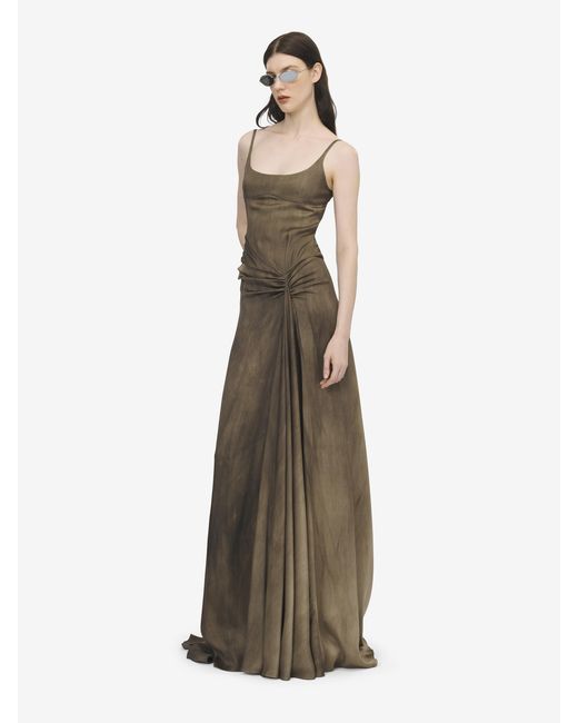 McQueen Natural Asymmetric Drape Evening Dress
