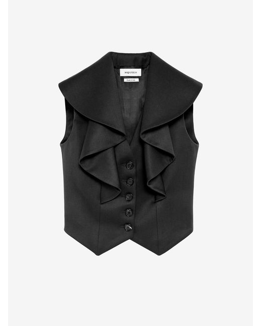 McQueen Black Waterfall Collar Tailored Waistcoat