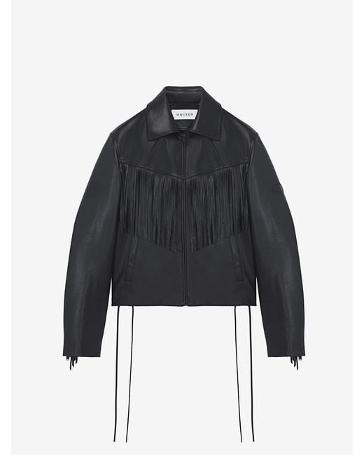 McQueen Blue Fringe Leather Jacket for men