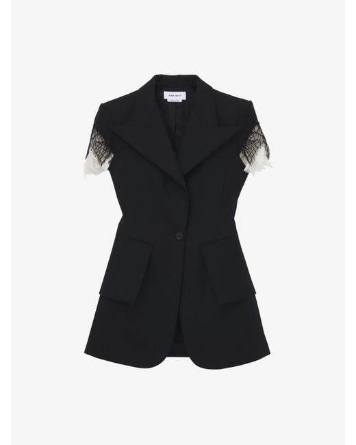 Alexander McQueen Black Cobweb Lace Sleeveless Jacket