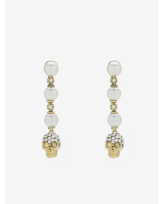 McQueen White Skull And Pearl Earrings