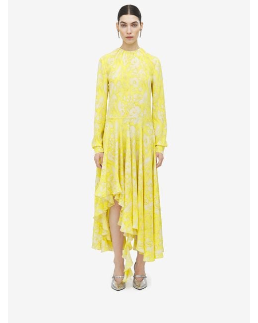 Alexander McQueen Metallic Warped Floral Asymmetric Dress