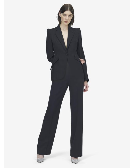 McQueen Blue High-Waisted Tailored Trousers