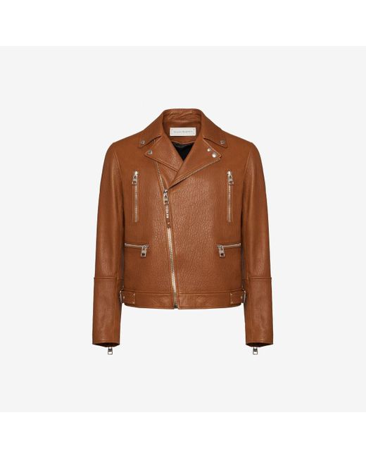 Alexander McQueen Brown Leather Biker Jacket for men