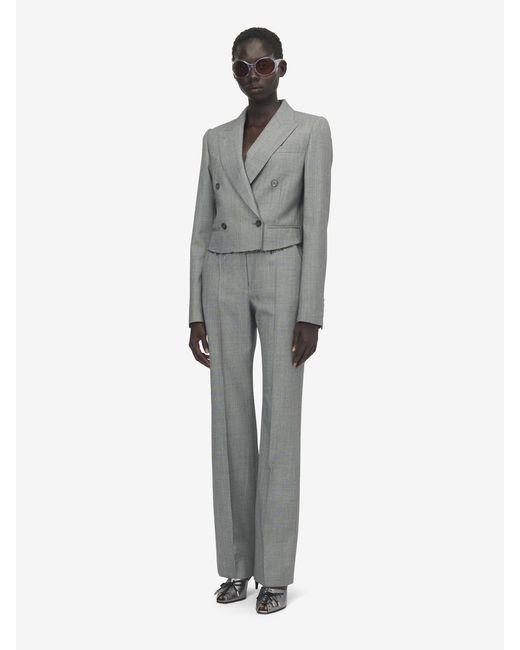 McQueen Gray Grisaille Wool Tailored Trousers